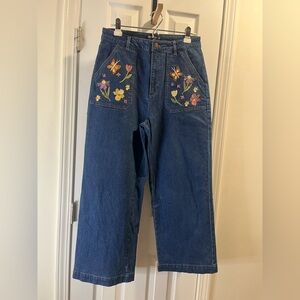 Floral Embroidered Wide Leg Princess Highway Denim Jeans size 14